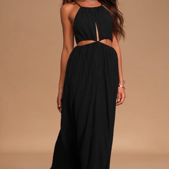 Lulus NWT Streamlined Style Black Tie-Back Cutout Maxi Dress Size M - Picture 1 of 7